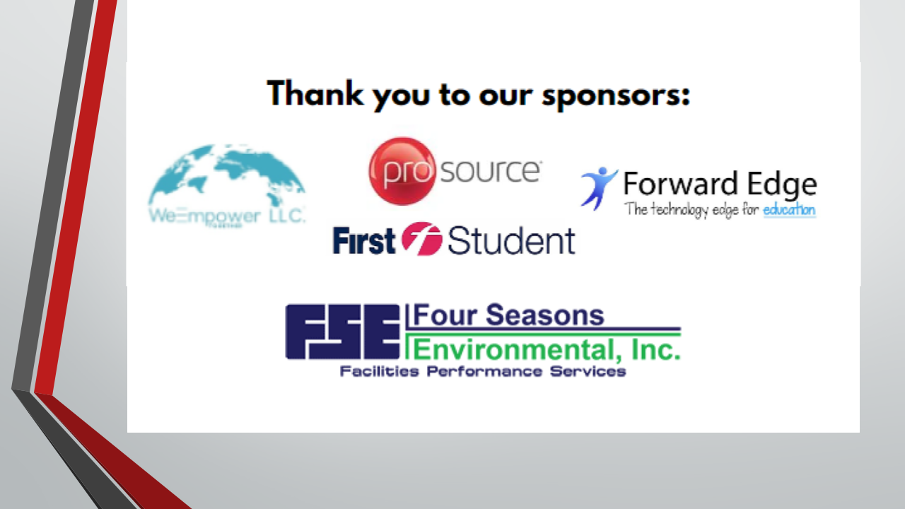 PEF Gala 2024 Sponsor Slide with company logos: WeEmpower, ProSource, First Student, Forward Edge, Four Seasons Evnironmental, INC