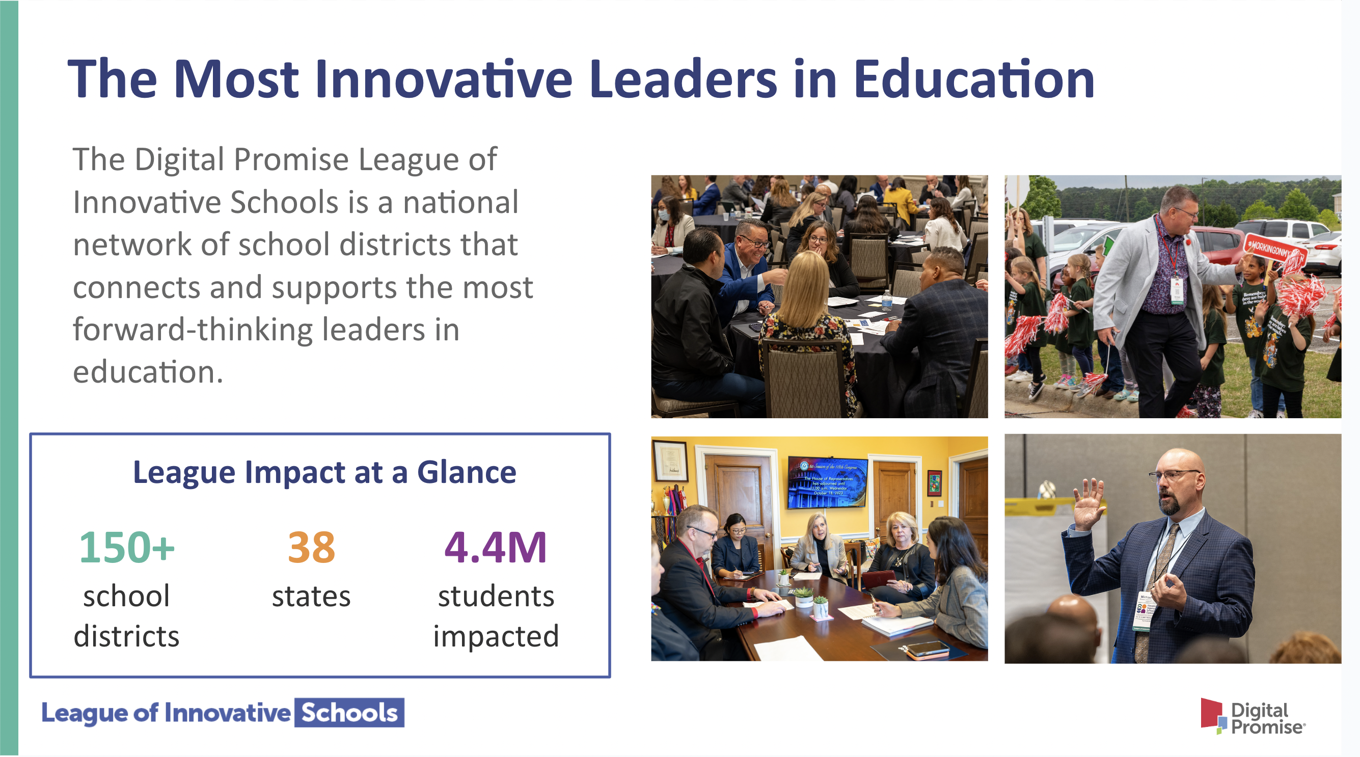 League of Innovative Schools - Leaders in Education with four photos from conferences