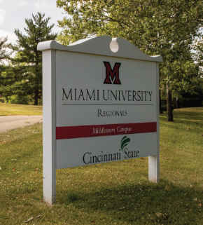 Sign of Minai University Regional Campus with Cincinnati State logo also