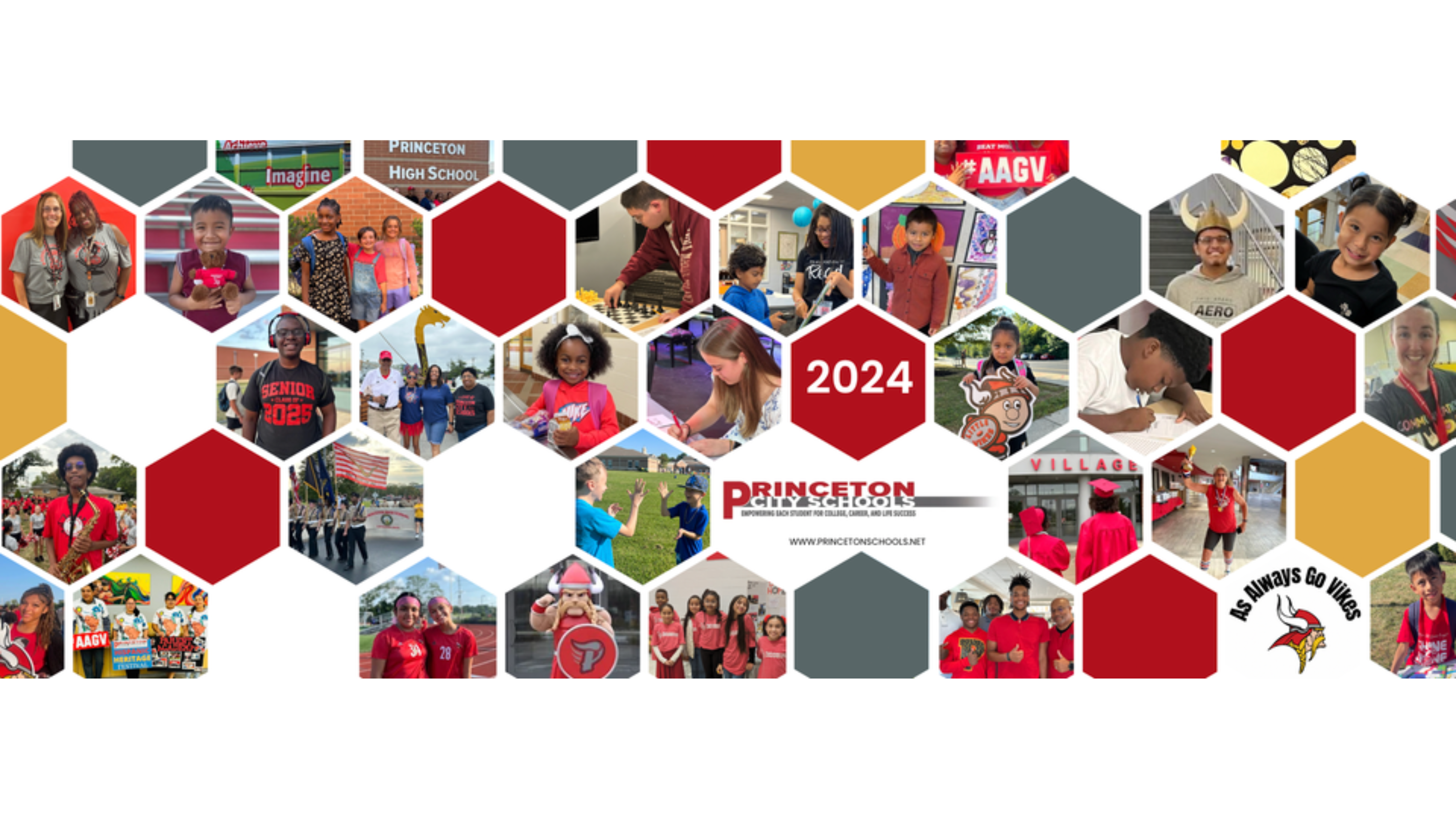 PCSD honeycomb header with photos from around the district