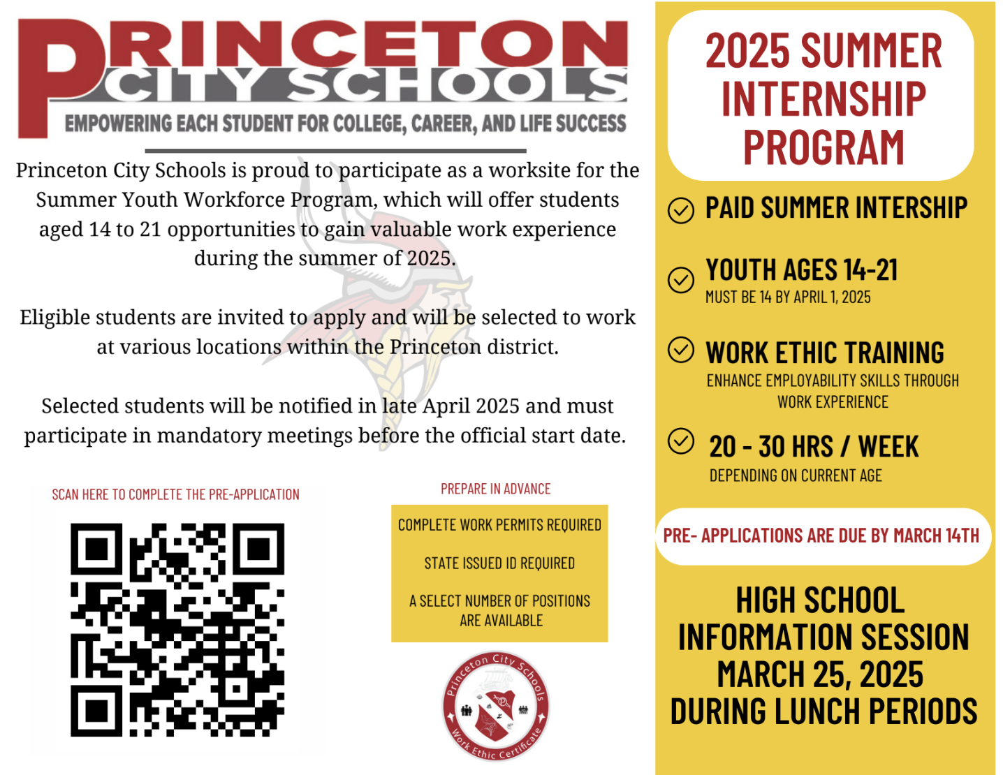 Summer Internship flyer with logos and QR Code