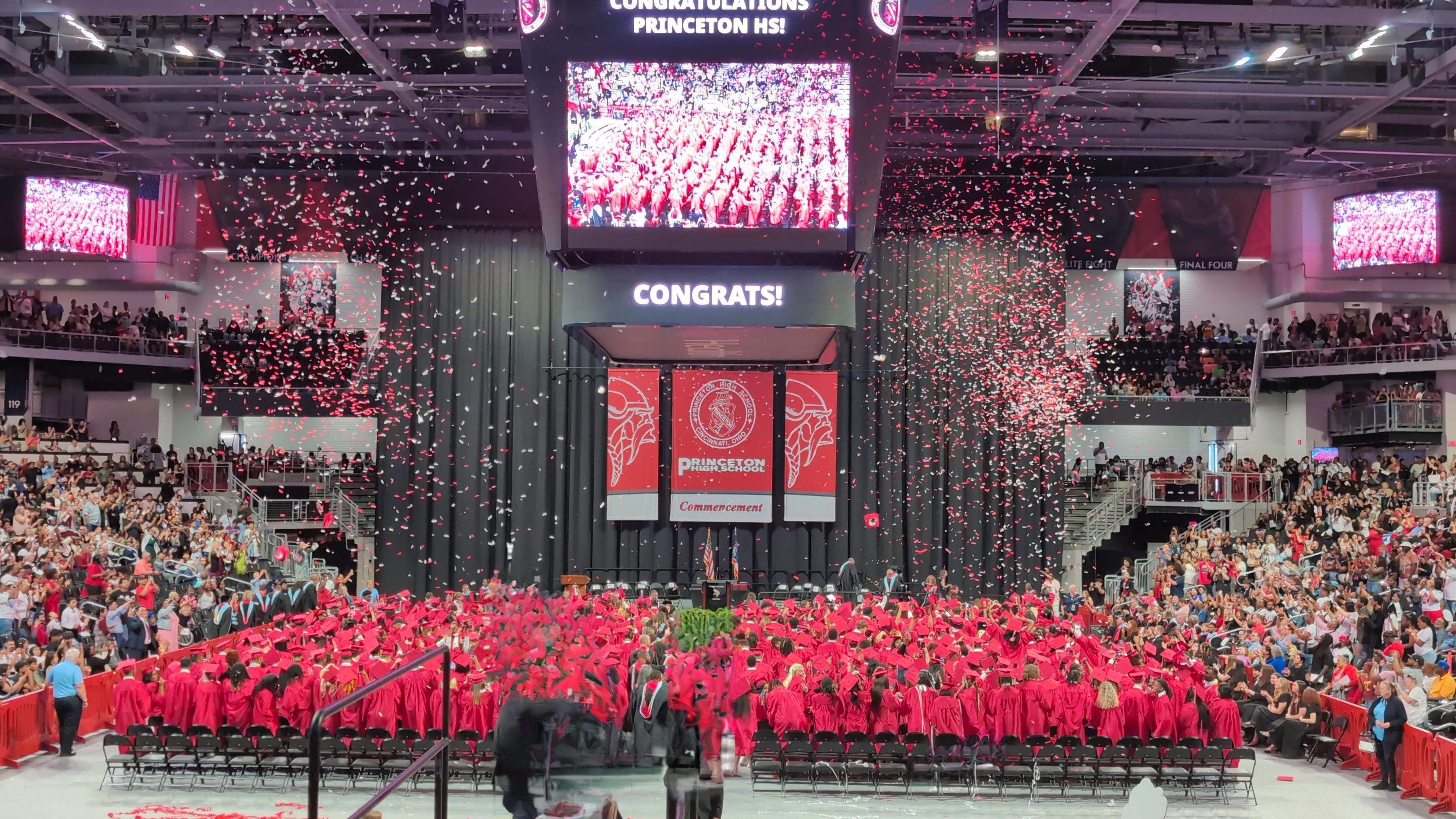 photo of the graduation celebration with confetti
