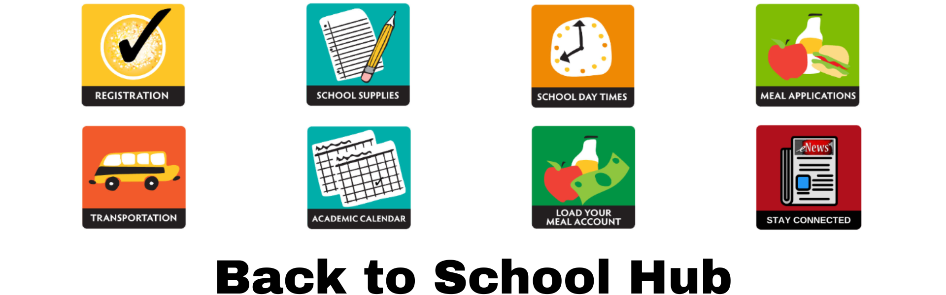 back to school hub with icons for selections