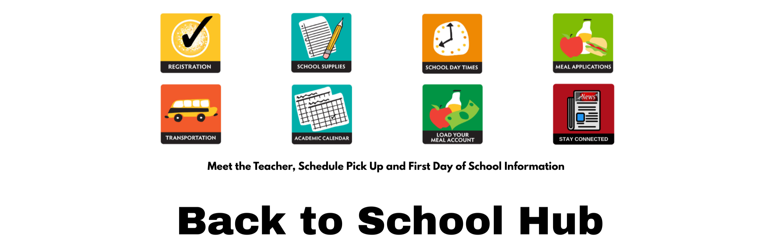 back to school hub with icons for selections