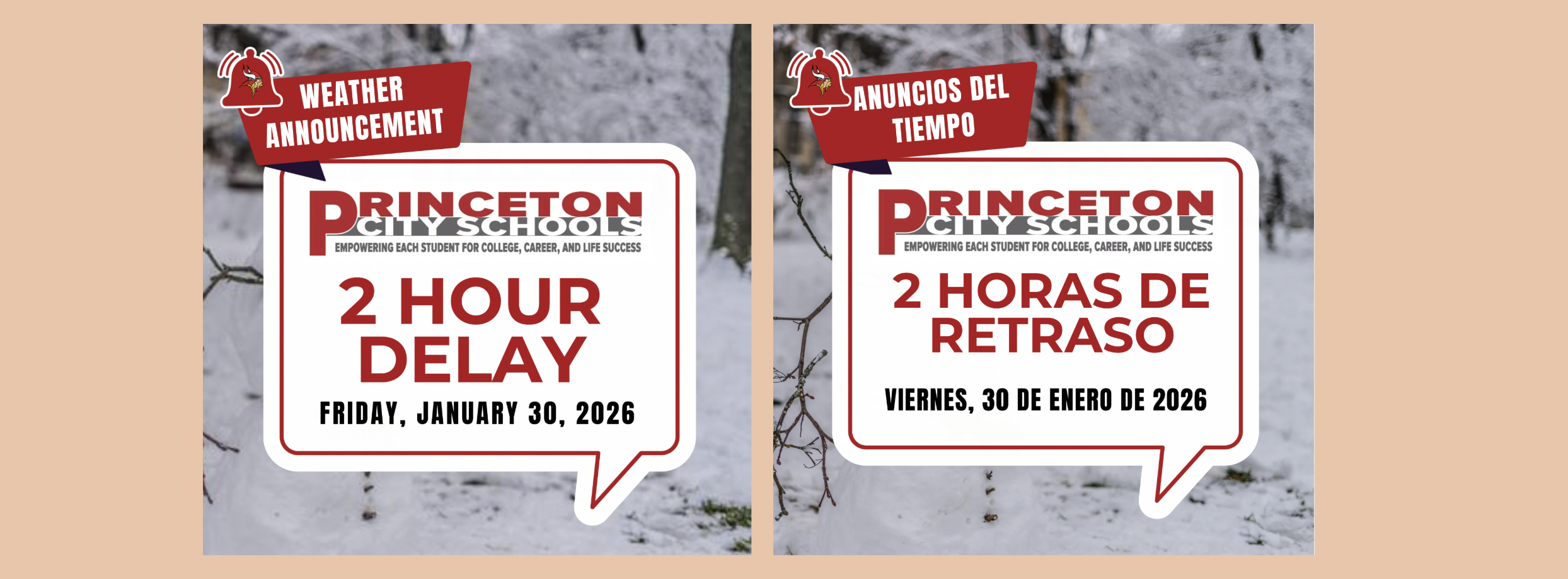 2 Hour Delay on Friday, January 30,  2026