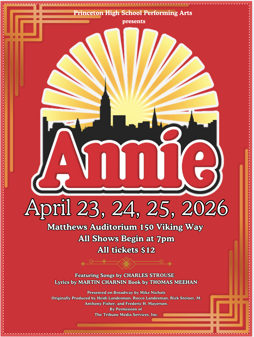 Annie Poster: Princeton HS Performing Arts presents "Annie" April 23-25