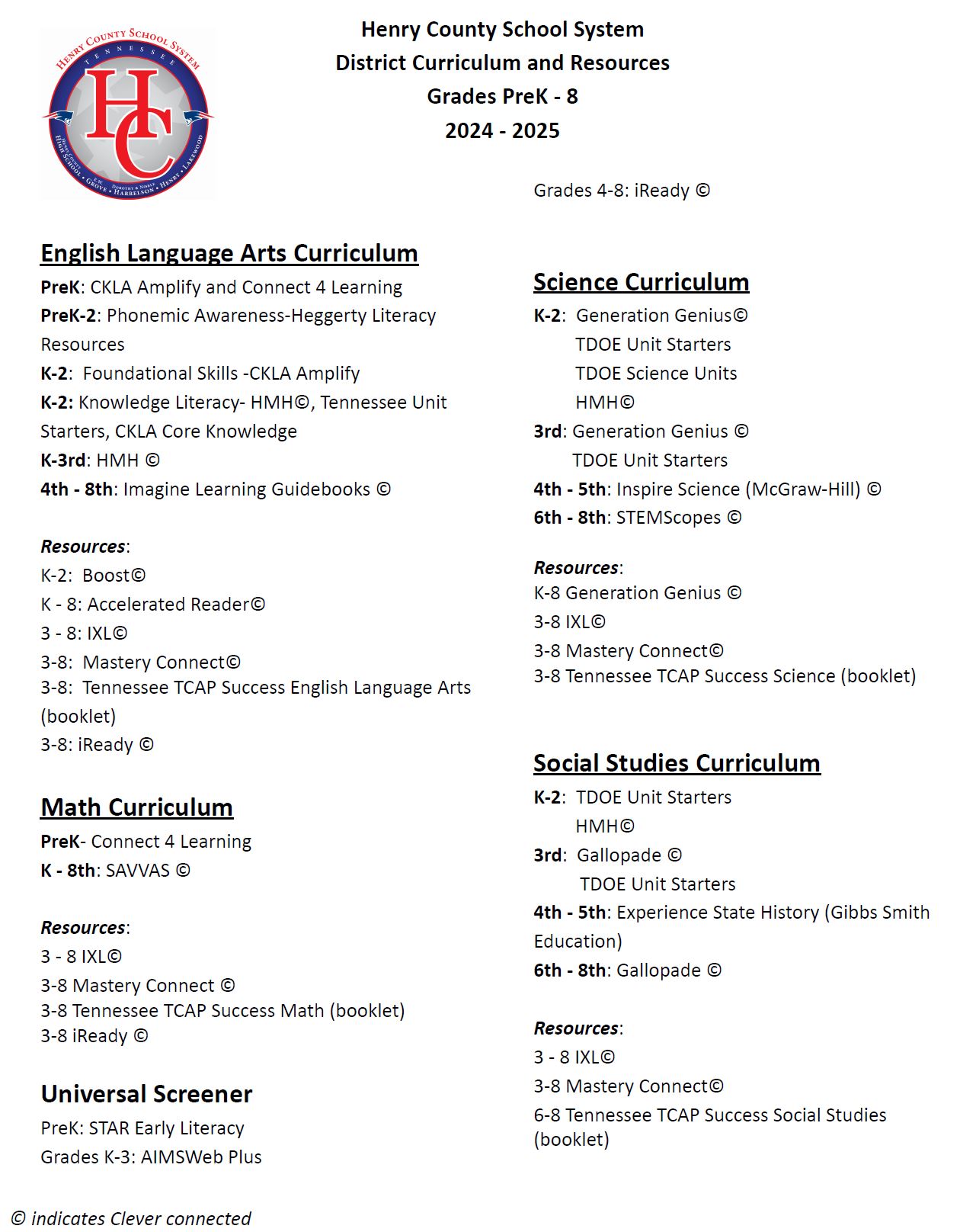 2024 - 2025 Curriculum and Resources