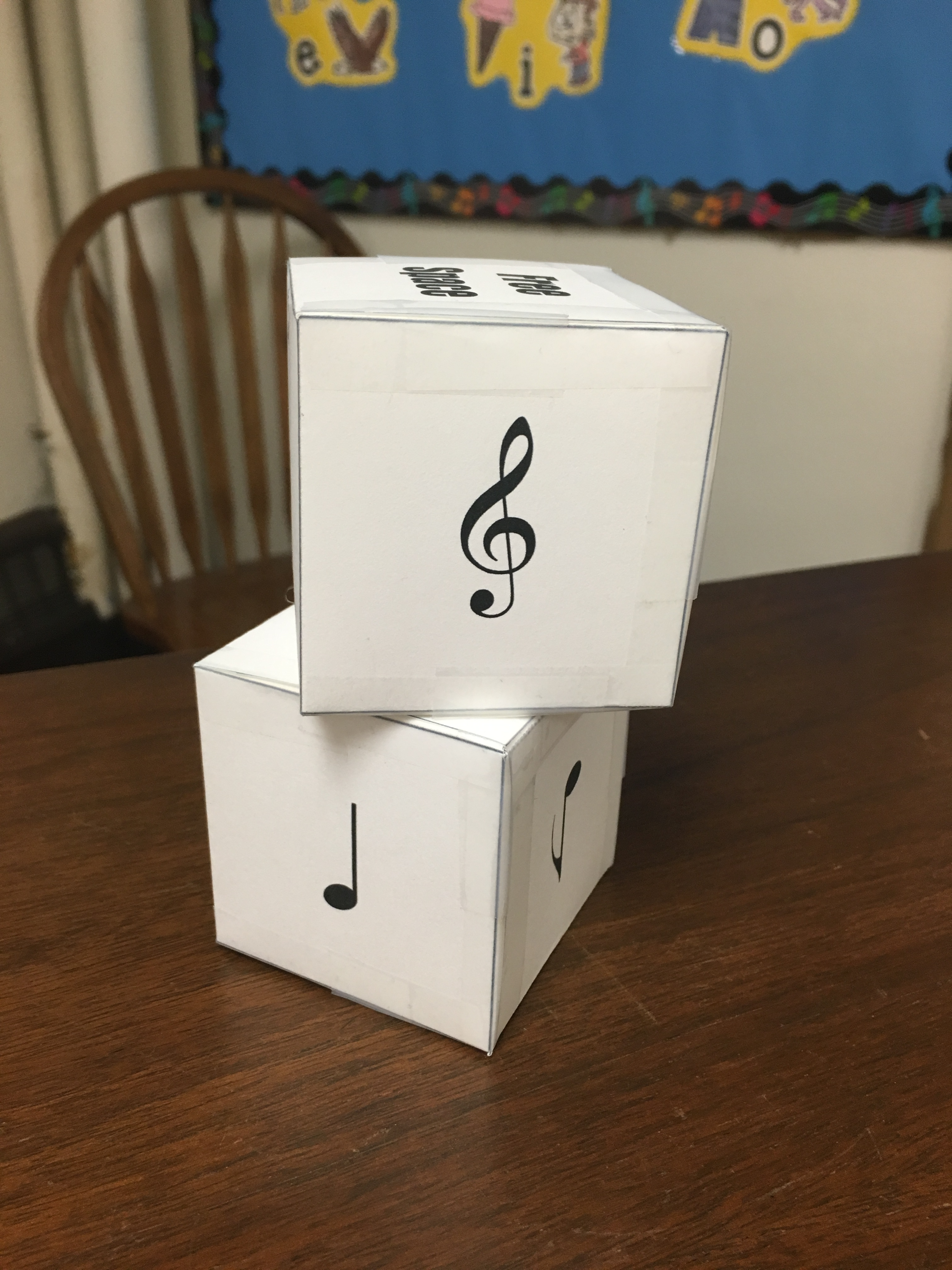 Paper dice used in a music literacy activity