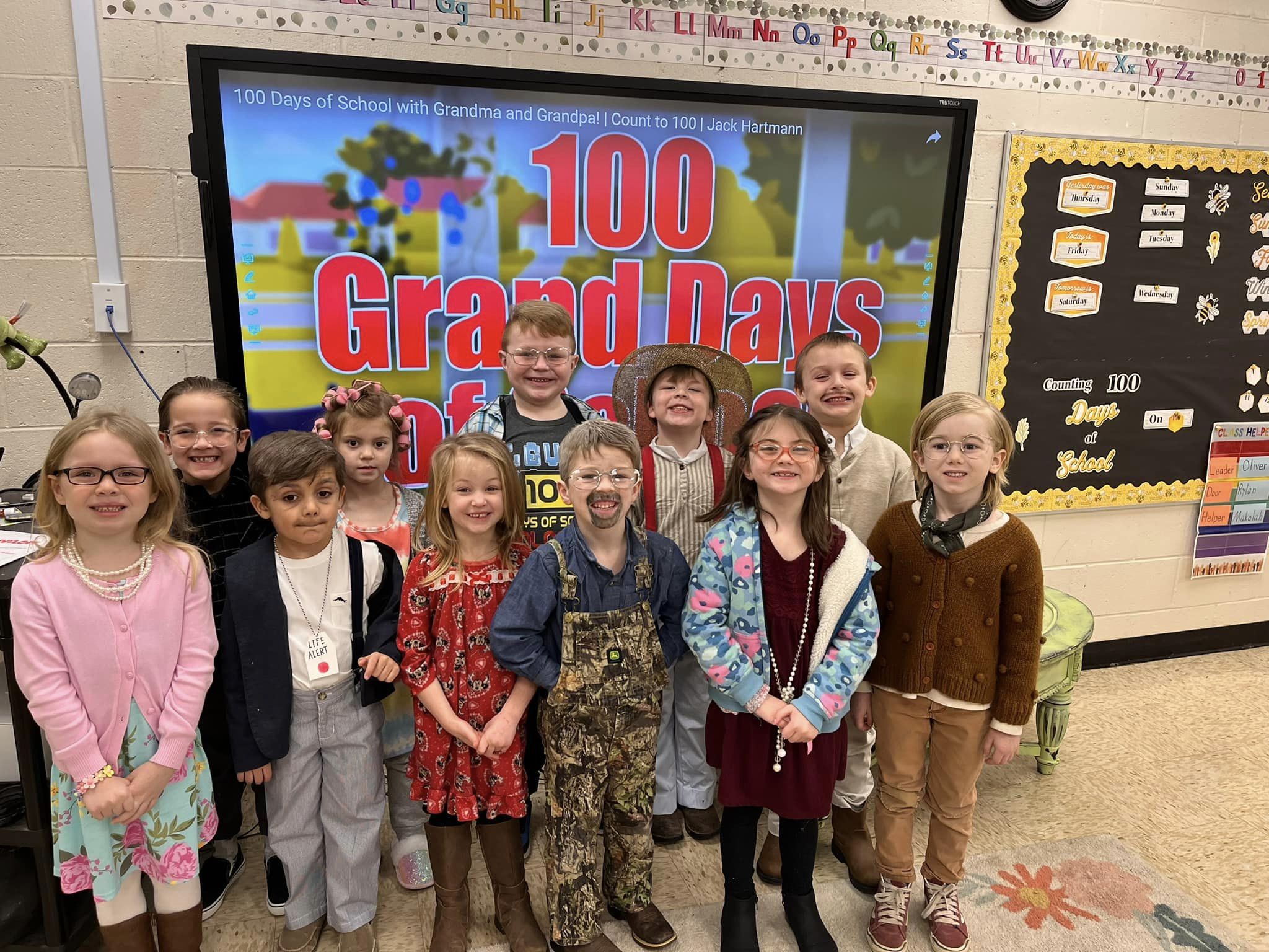 students dressed up as 100 years old for 100th day of school