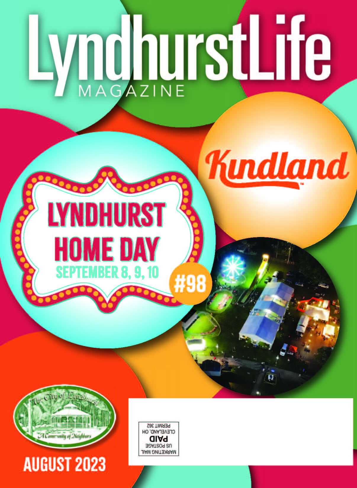 blue, orange, yellow, green bubbles with Home Day & Kindland logo in bubbles