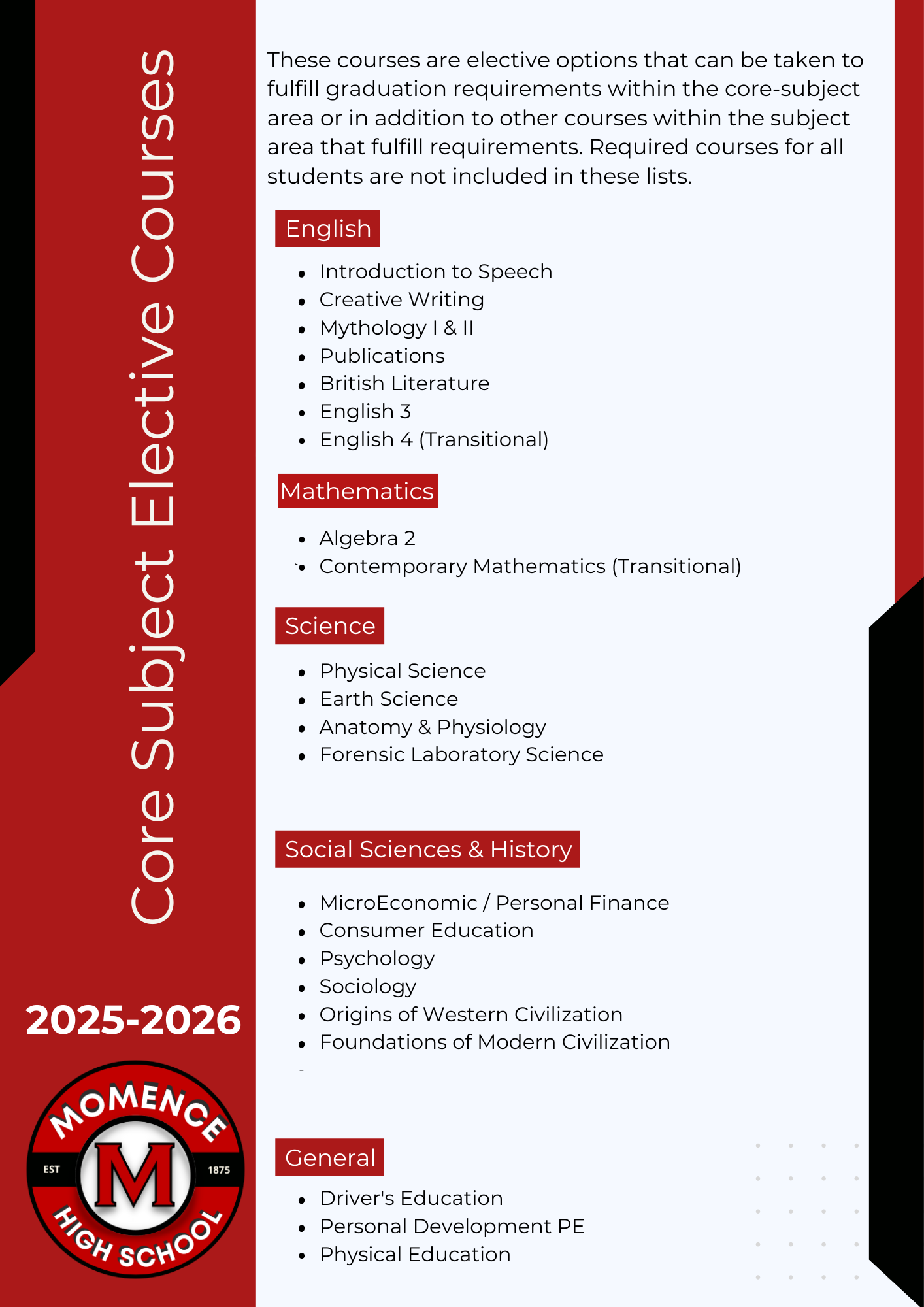 Illustration of Core Courses (Same information found in Course Book linked Above)