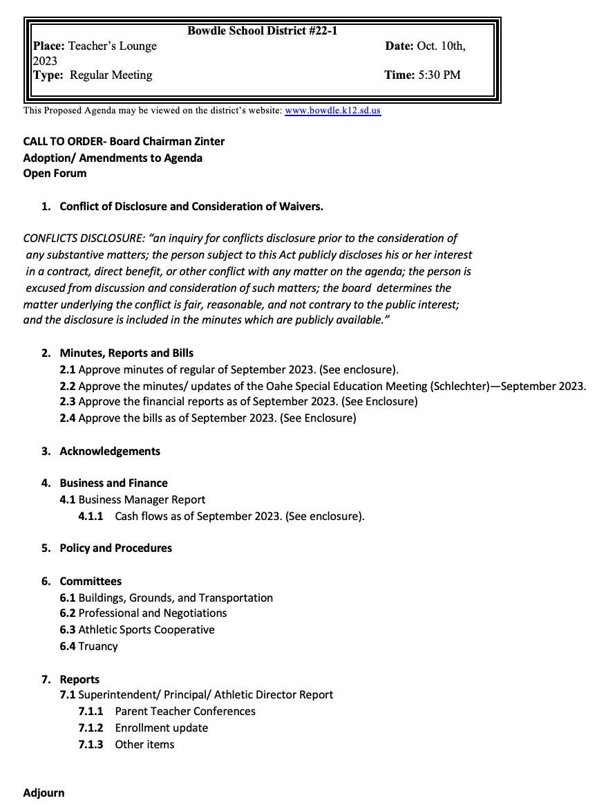 Board of Education Bowdle School District