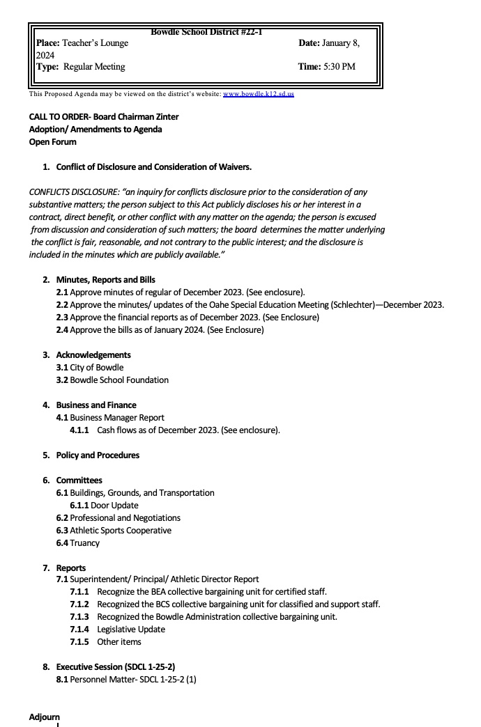 Board of Education Bowdle School District