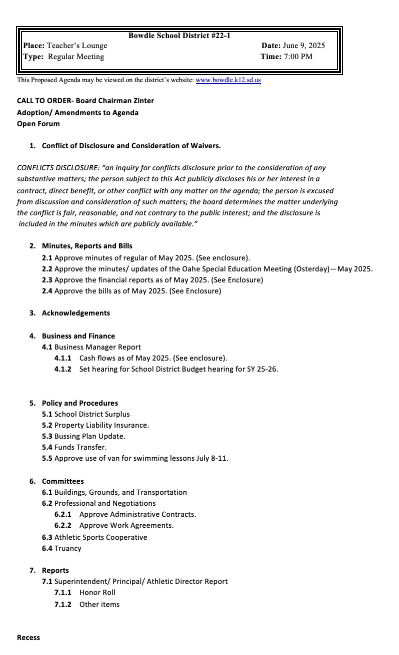 June Board Meeting Agenda