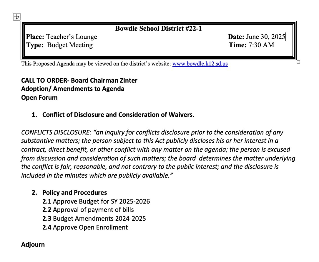 June  Board Meeting Agenda