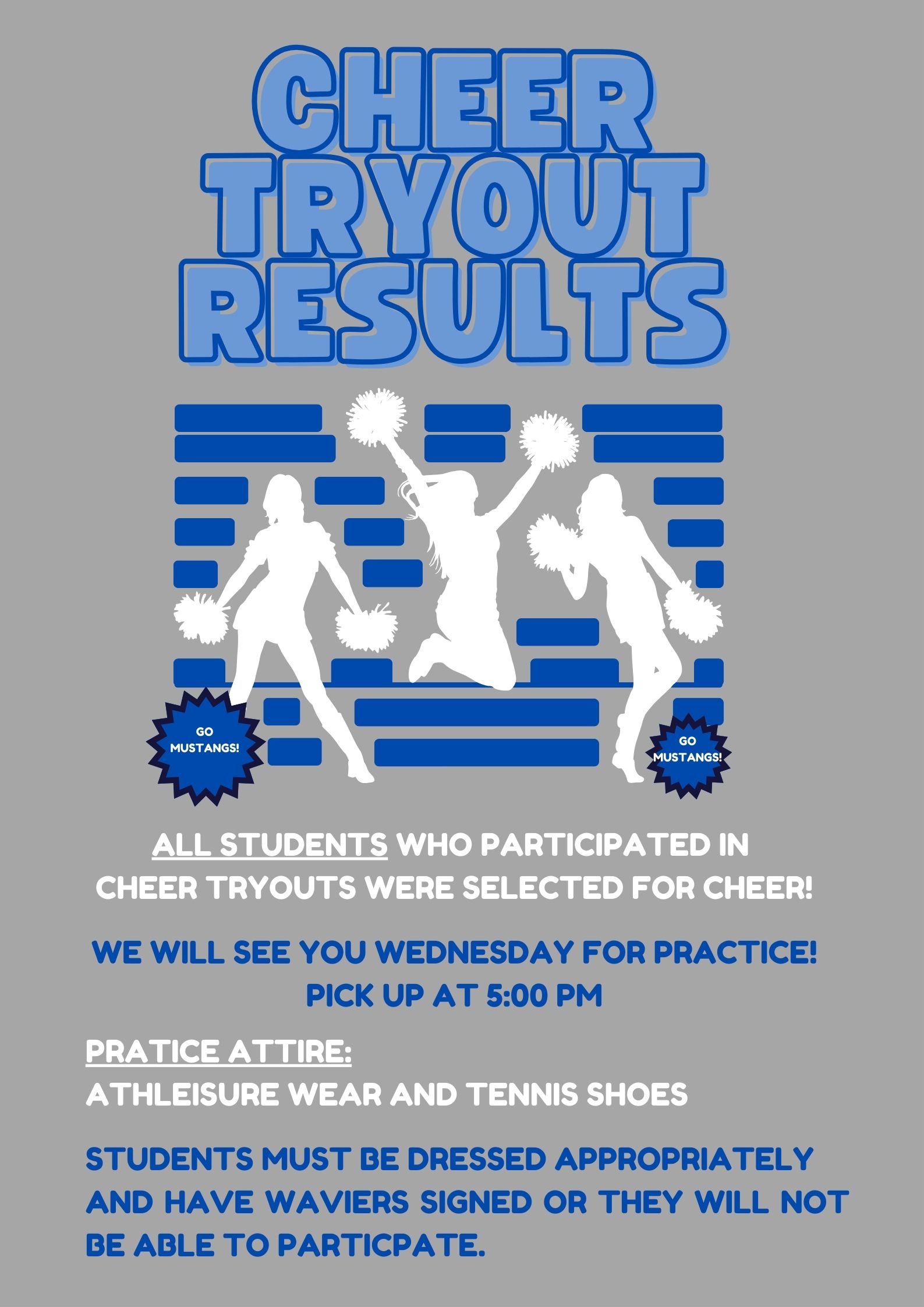 Cheer Tryout Results- all students made it