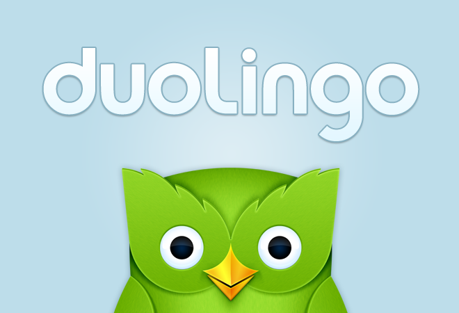 Duolingo logo and button