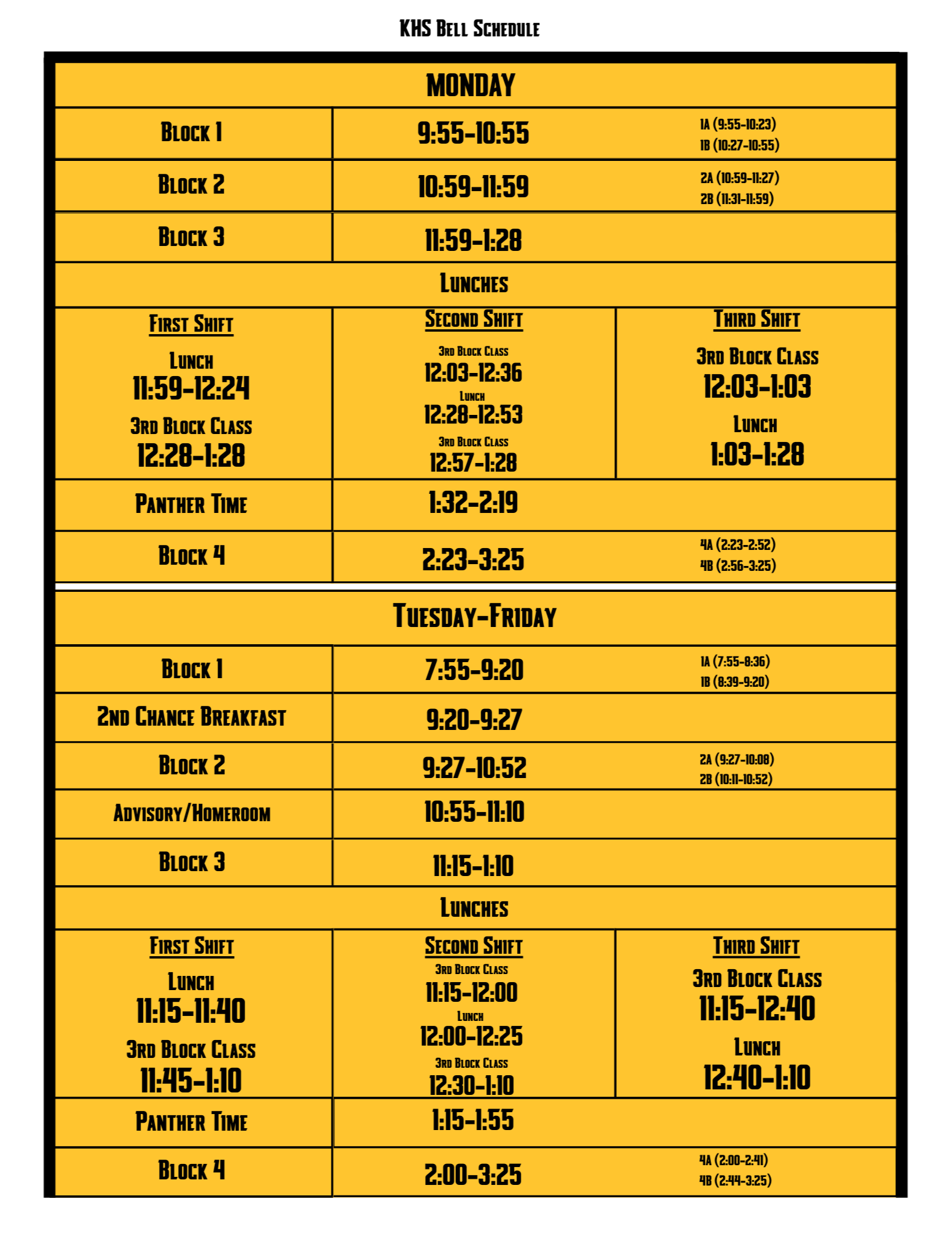 khs daily schedule