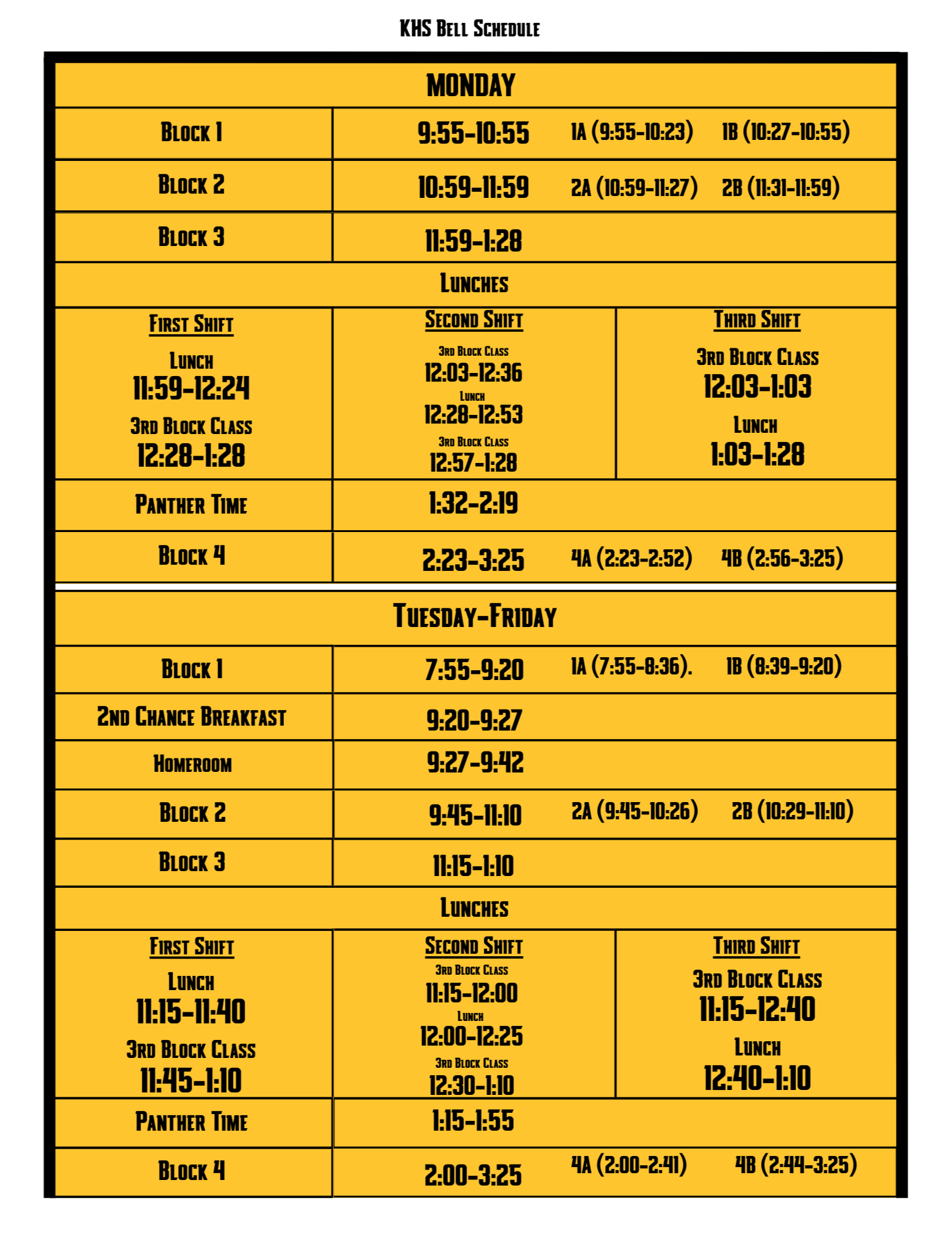 khs daily schedule