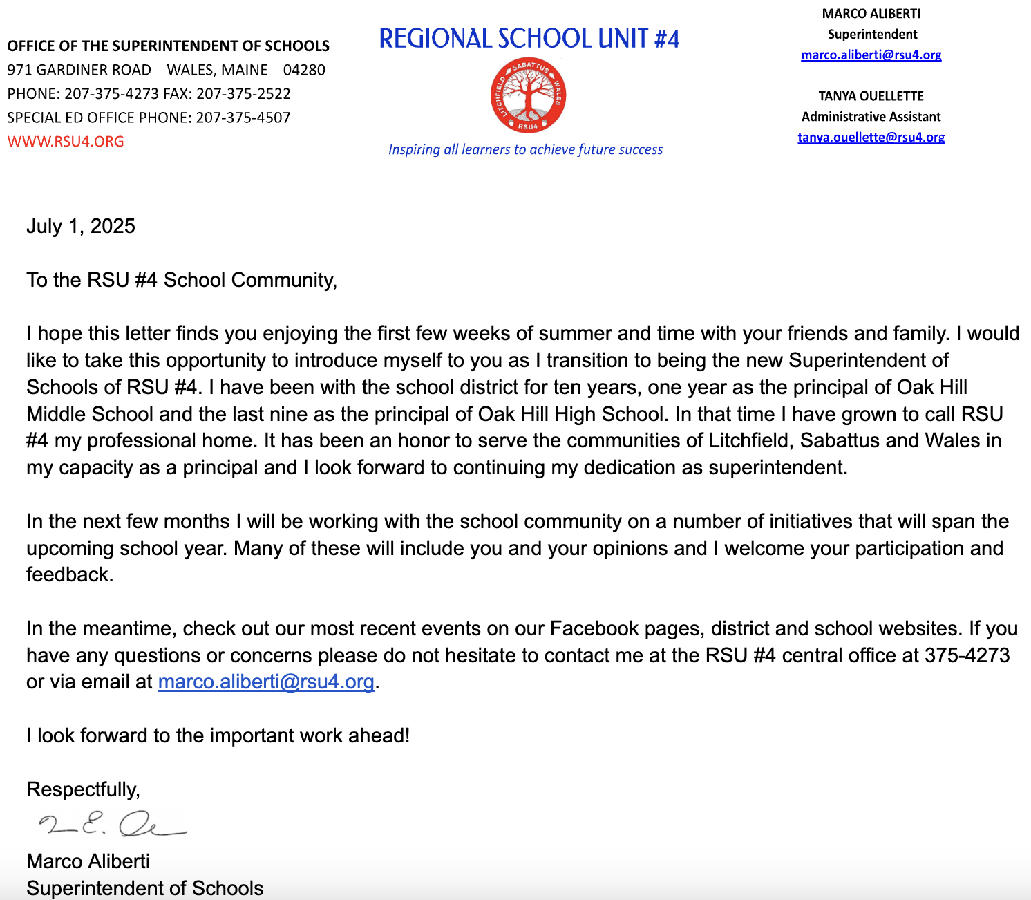 Welcome Letter
