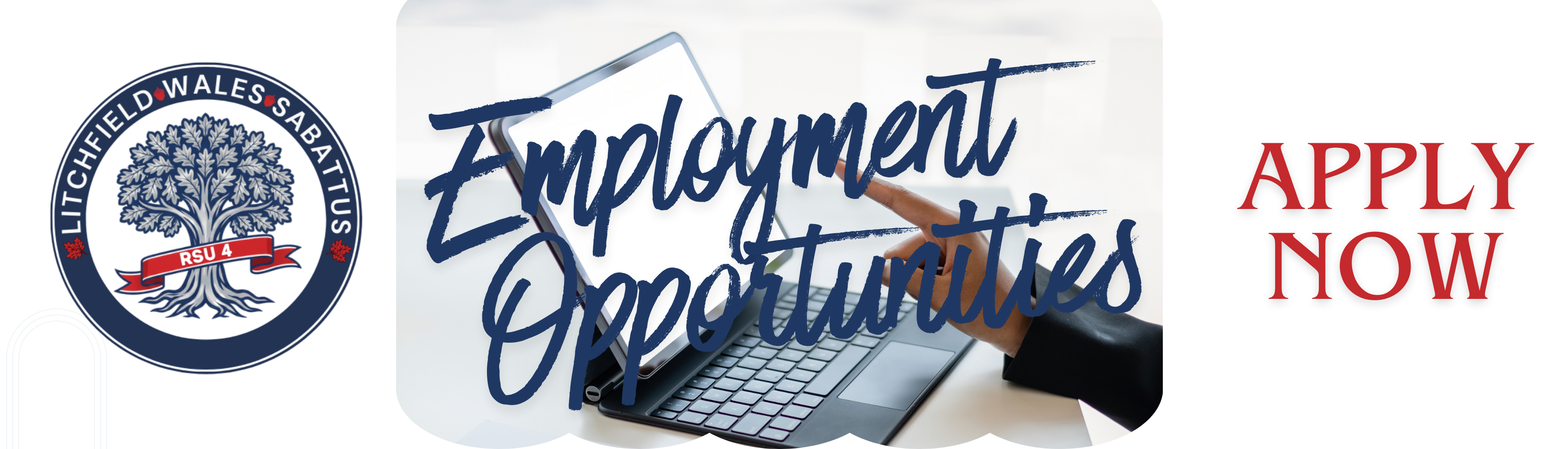 iPad in the background with words overlayed. Employment Opportunities and apply now online