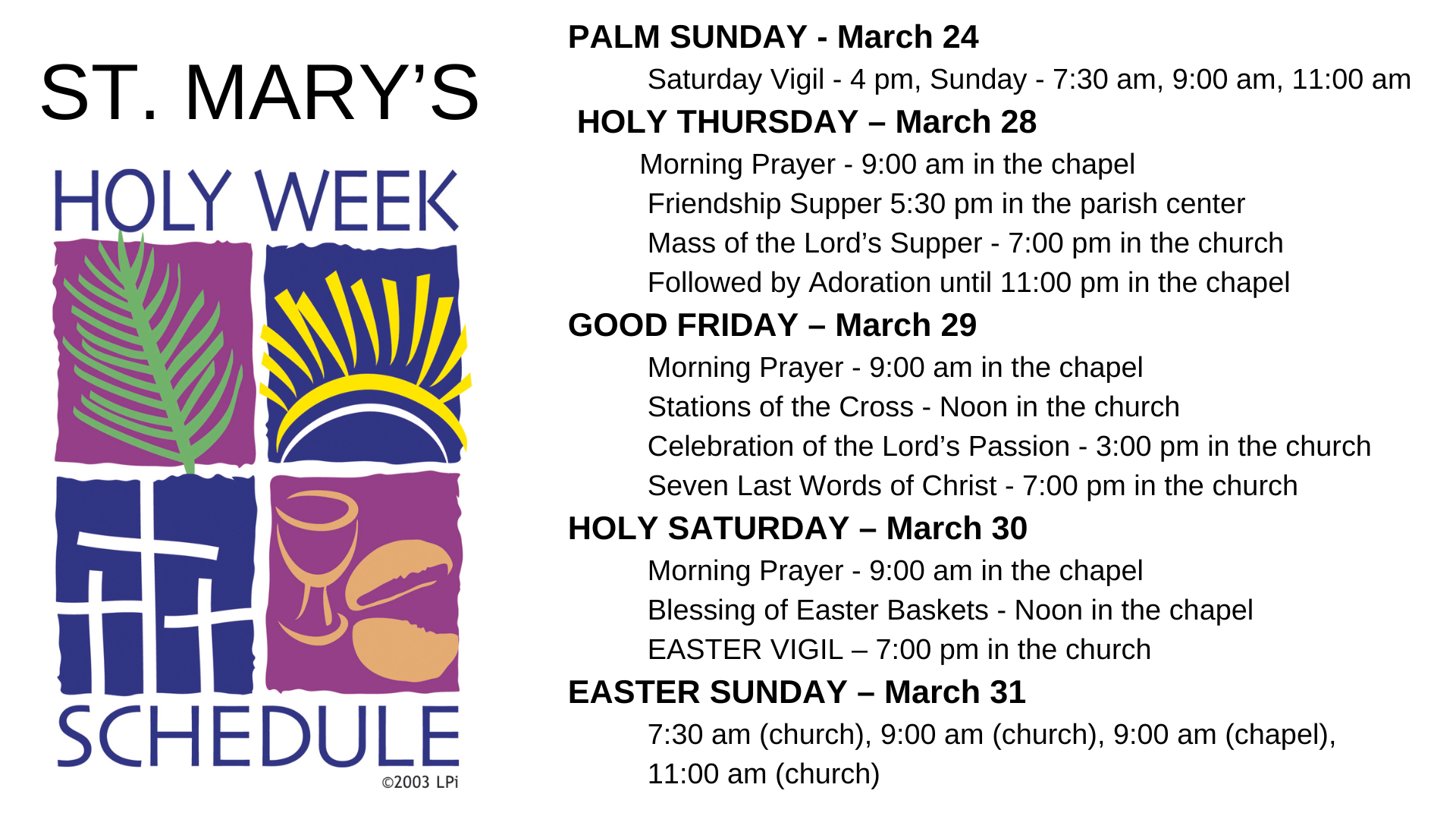 St. Mary's Holy Week Mass Schedule 2024