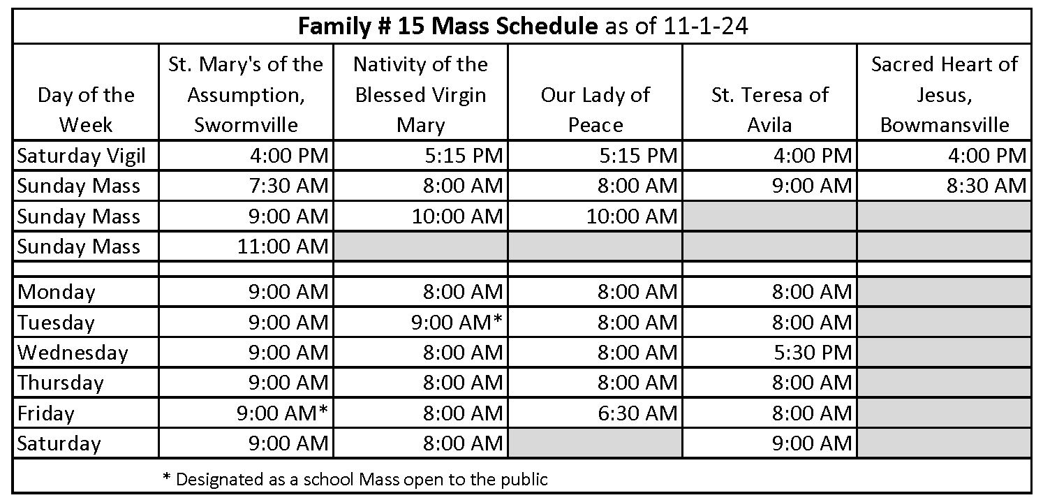 Family 15 Mass Schedule