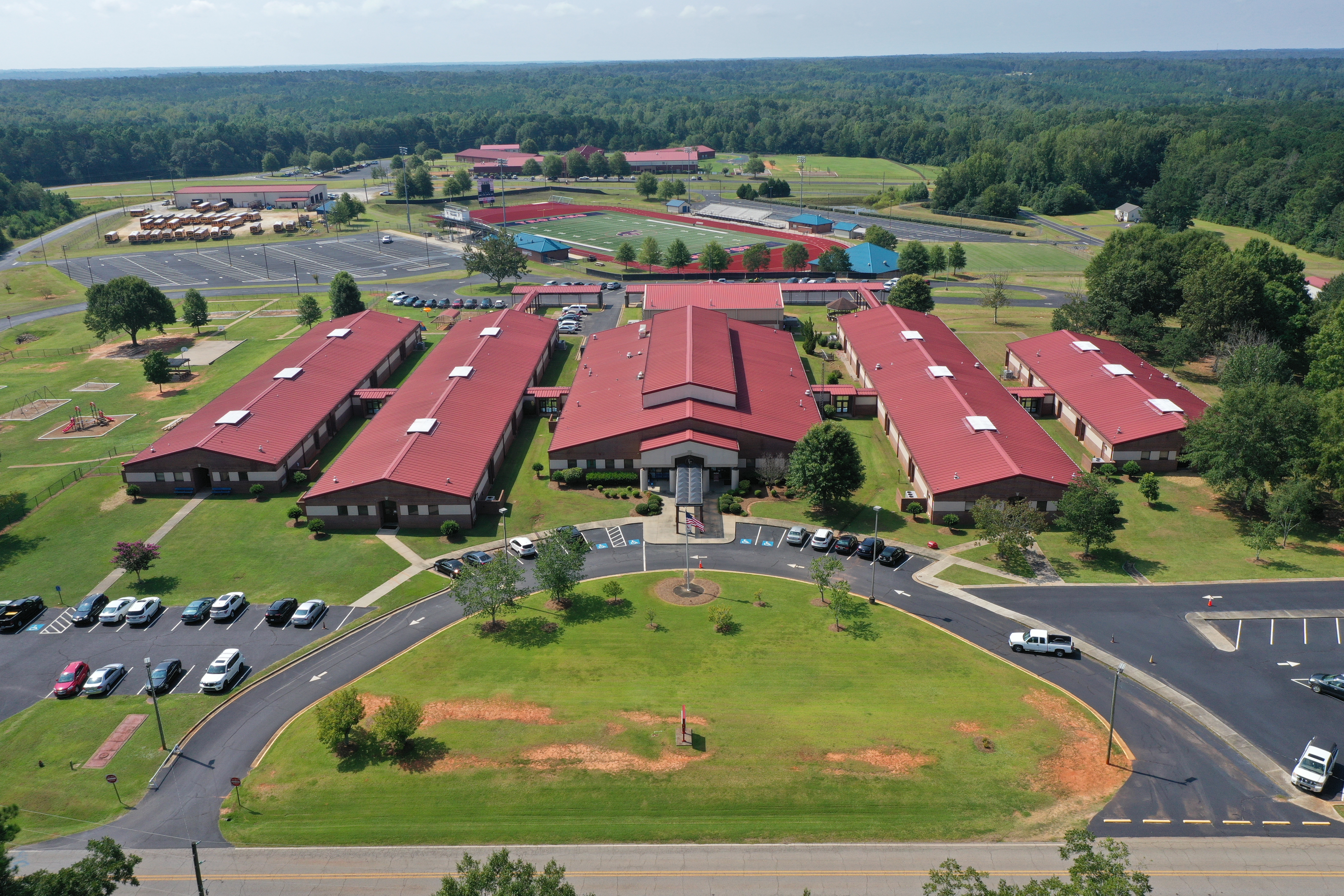 aerial shot of school