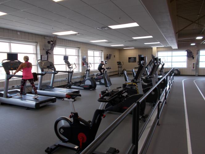 Available equipment: stairmasters, ellipticals, rowing machines, treadmills, spin bikes, and recumbent bikes.