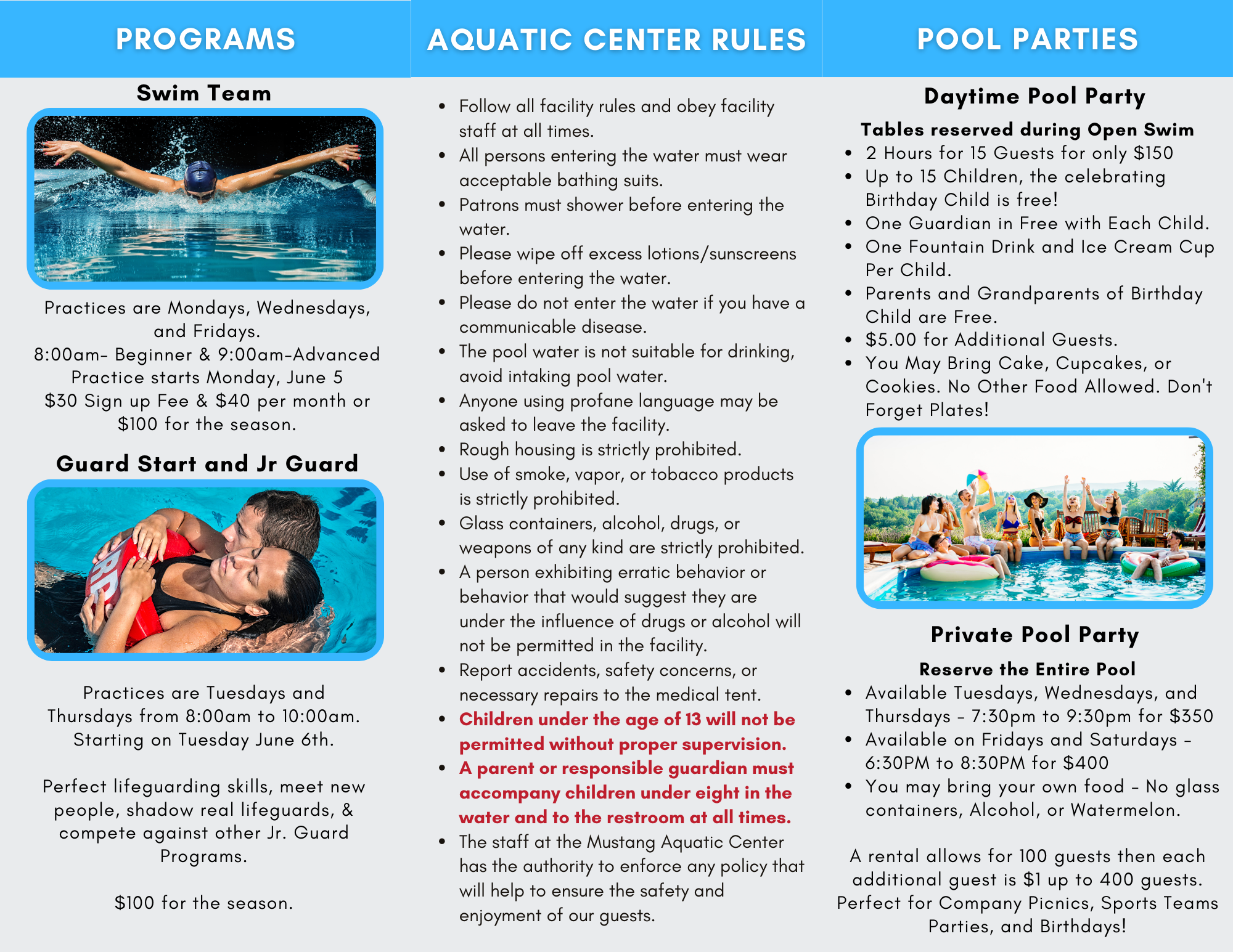 Aquatic Center Information