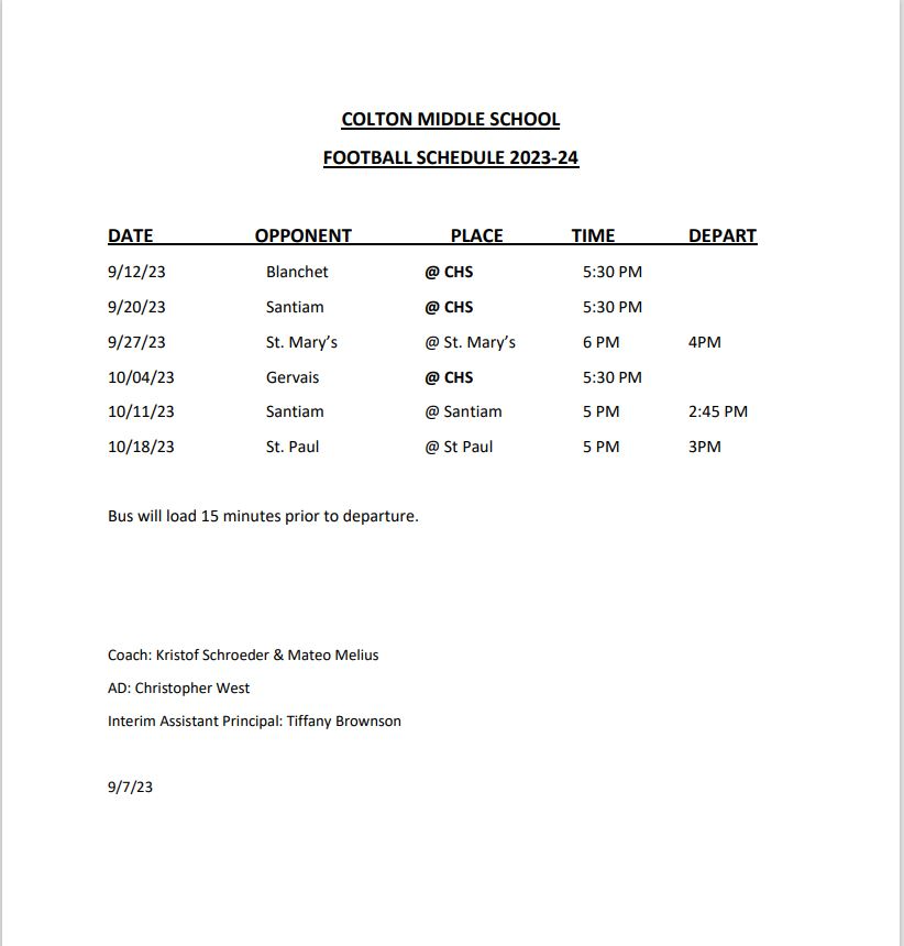 CMS Fall Sports Colton Middle School