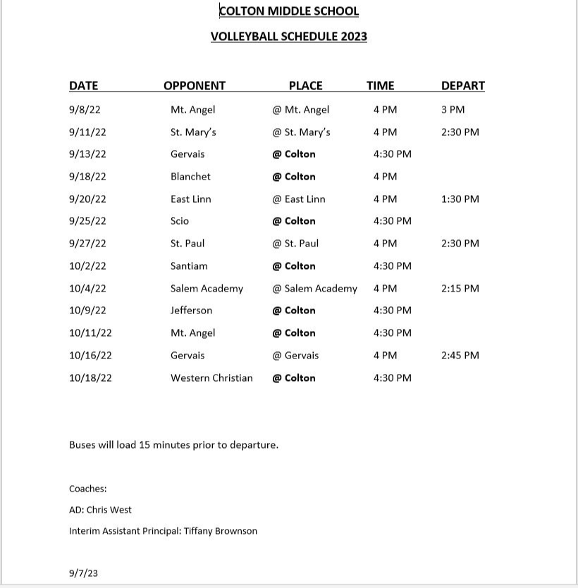 CMS Fall Sports Colton Middle School