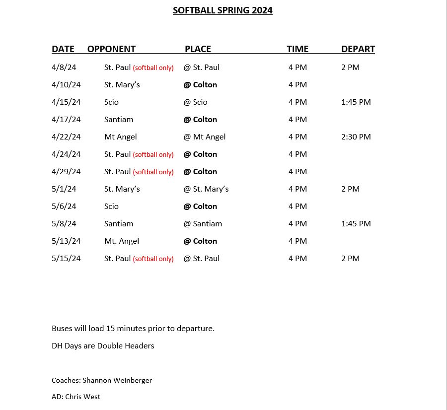 Softball Schedule 