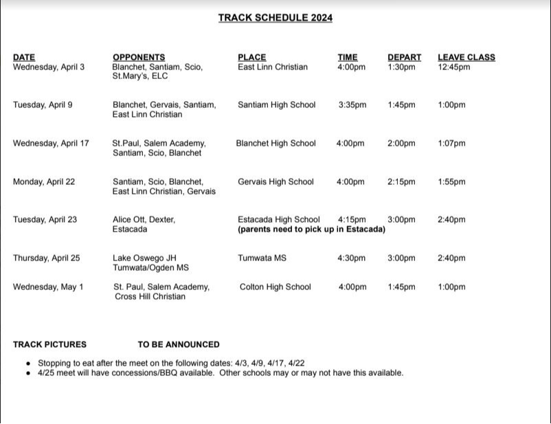 Track Schedule 23-24
