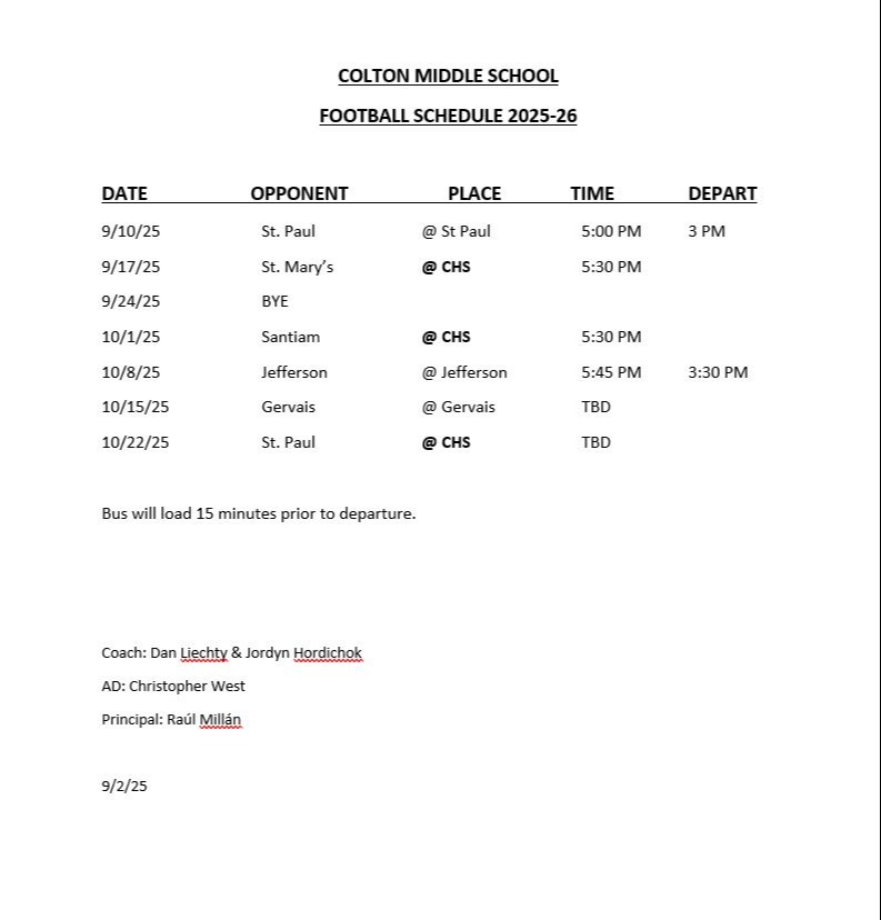 Football Schedule 2025