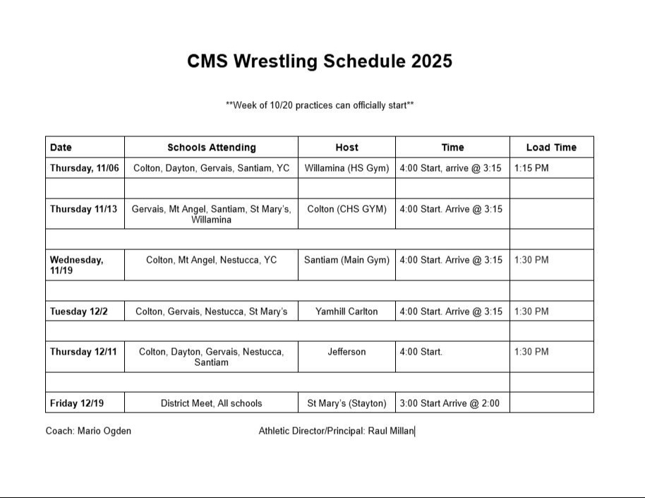 Wrestling Schedule 2025