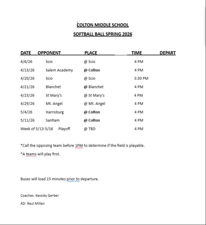 Softball Schedule 