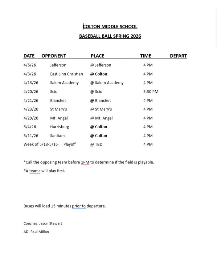 Baseball Schedule