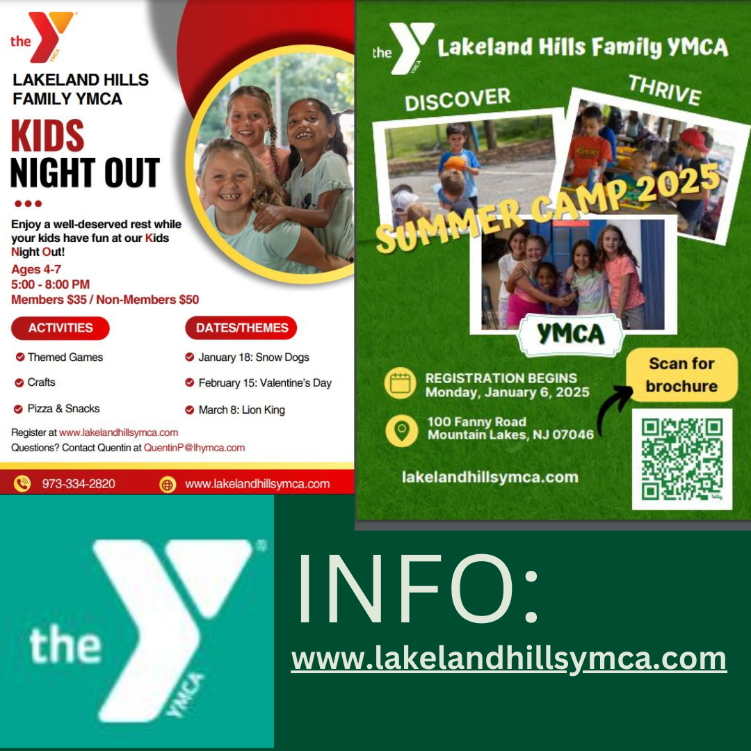 The Lakeland Hills Y logo says: the Y, YMCA, Registered Trademark. This is for the Lakeland Hills YMCA in Mountain Lakes NJ. 