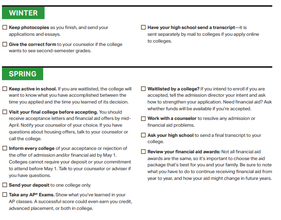 12th grade college prep timeline