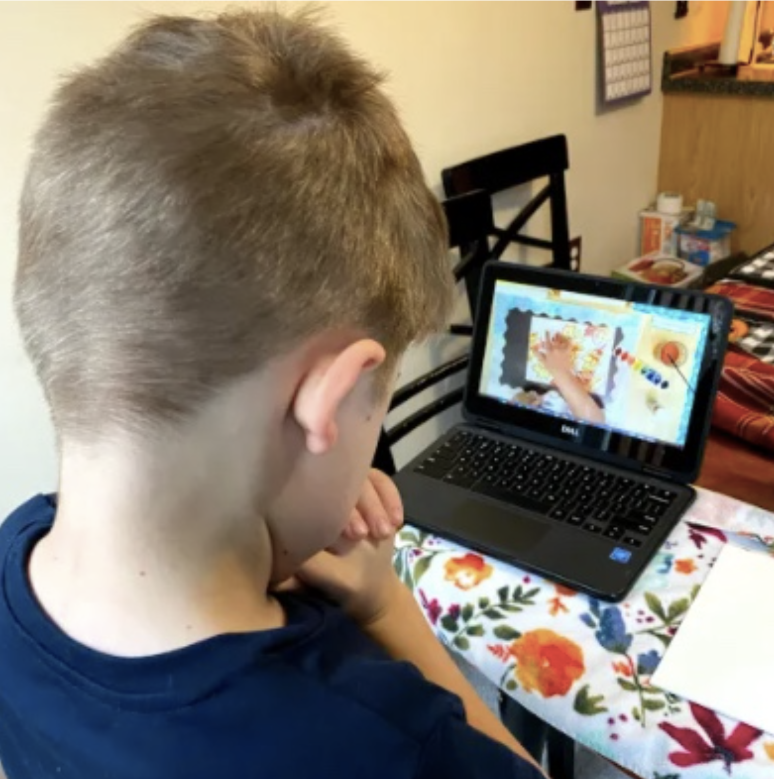 a kid taking classes online