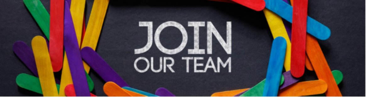 text stating Join our Team on a chalkboard with yellow, red, purple, green and blue popsicle sticks