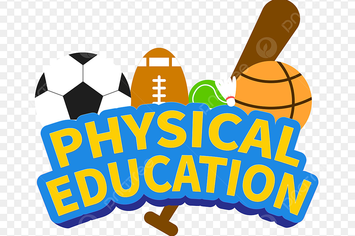 Physical Education with assorted sports balls and equipment surrounding it