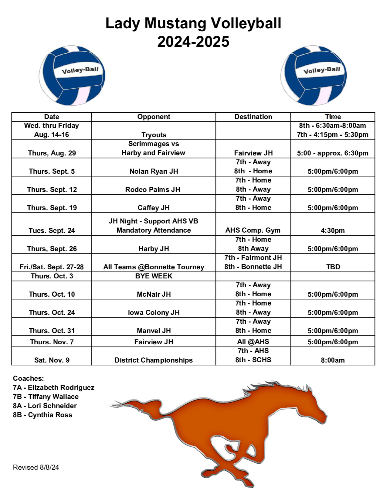 AJH 2024 Volleyball Schedule