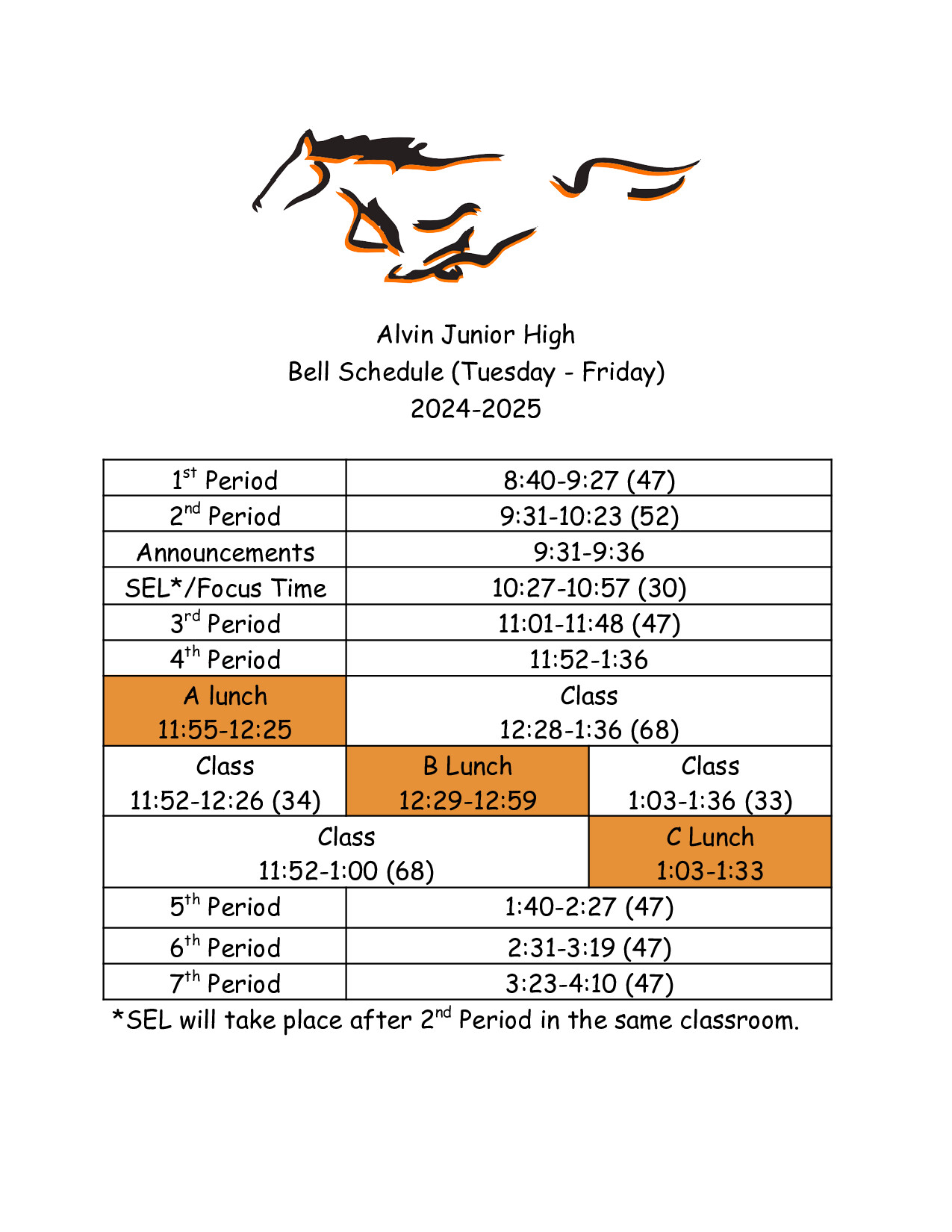 Tuesday - Friday bell schedule