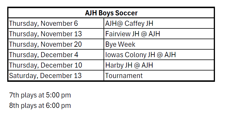Boys soccer schedule