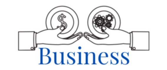 Picture of a left hand holding a round object with a dollar sign in the middle and the right hand holding a round object with gears in it with the word Business