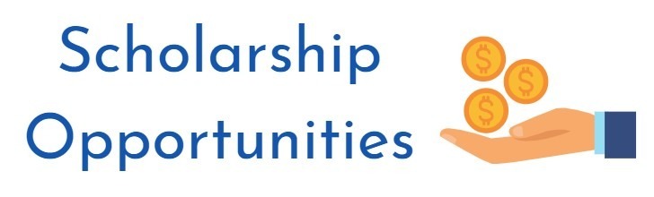 text stating scholarship opportunities with an extended hand with coins above the hand