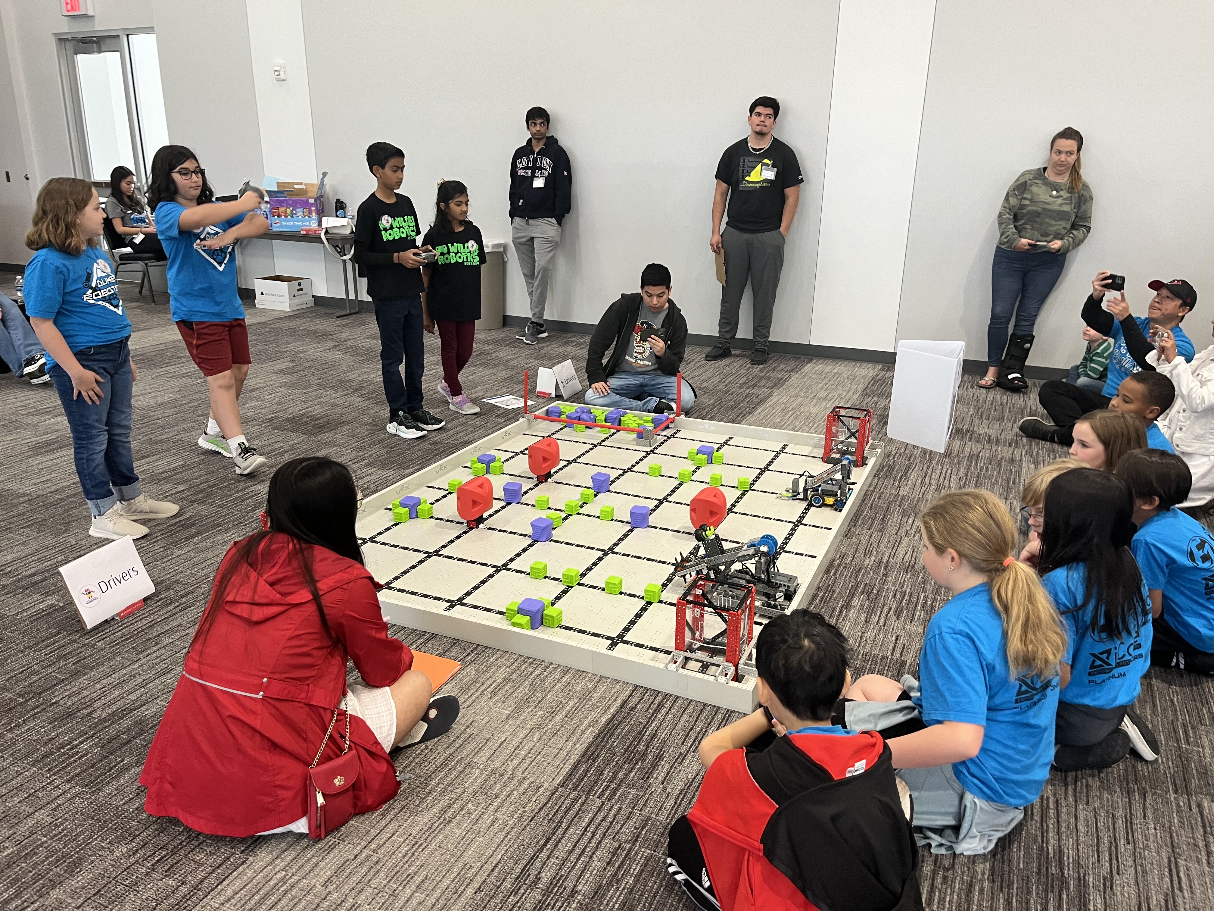 Students from the 4th-5th VEX IQ team at the district scrimmage.