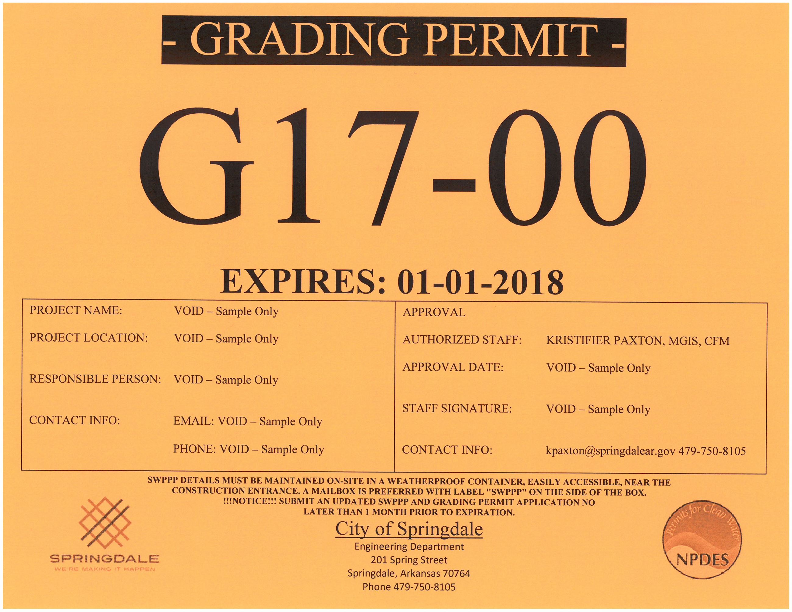 Issued Grading Permit Sample